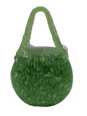 Lime Green Glass 8.5" Purse Art Home Decor Glassware Vase Speckled Abstract